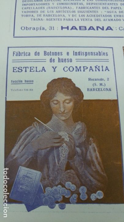 Collezionismo di affissi: FABRICA DE BOTONES E INDISPENSABLES DE HUESO ESTELA Y COMPA&Ntilde;IA BARCELONA HOJA PUBLICIDAD A&Ntilde;O 1920