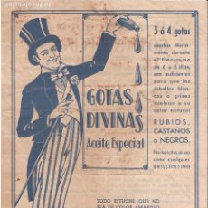 Coleccionismo de carteles: PUBLICIDAD GOTAS DIVINAS ACEITE ESPECIAL, PERFUMERÍA ICART. Lote 175844229