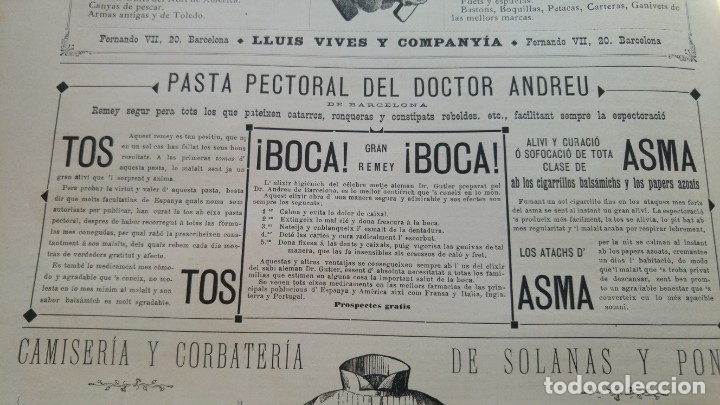 Poster collecting: PASTA PECTORAL DEL DOCTOR ANDREU ASMA TOS BOCA HOJA A&Ntilde;O 1882 (EN CATALAN) ORIGINAL