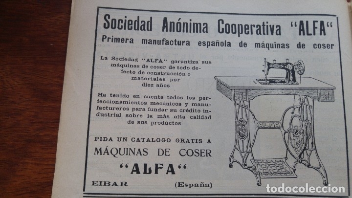 Coleccionismo de carteles: MAQUINAS DE COSER ALFA.SOCIEDAD ANONIMA COOPERATIVA -ALFA-.EIBAR HOJA PUBLICIDAD A&Ntilde;O 1932