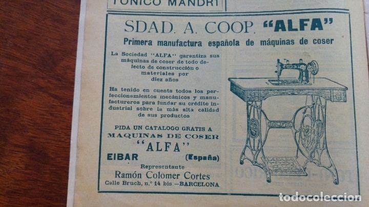 Coleccionismo de carteles: MAQUINAS DE COSER ALFA.SDAD.A.COOP. -ALFA-.EIBAR HOJA PUBLICIDAD A&Ntilde;O 1932