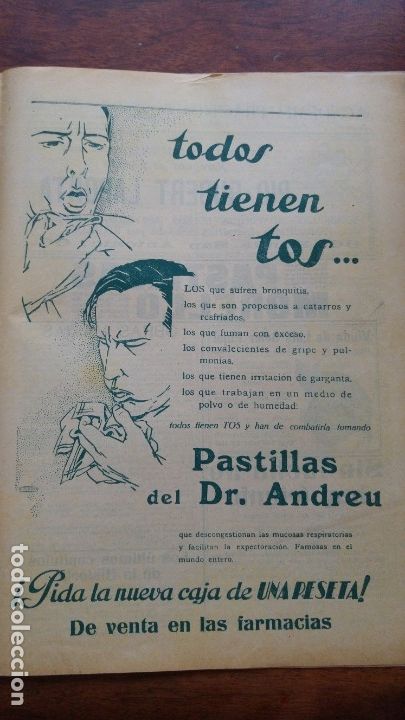 Collezionismo di affissi: PASTILLAS DEL DR.ANDREU TOS NUEVA CAJA DE UNA PESETA HOJA REVISTA A&Ntilde;O 1932