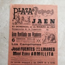 Coleccionismo de carteles: JAÉN. PLAZA DE TOROS. MARZO 1965. GRAN NOVILLADA CON PICADORES. CERVEZA EL ALCAZAR. Lote 176927279