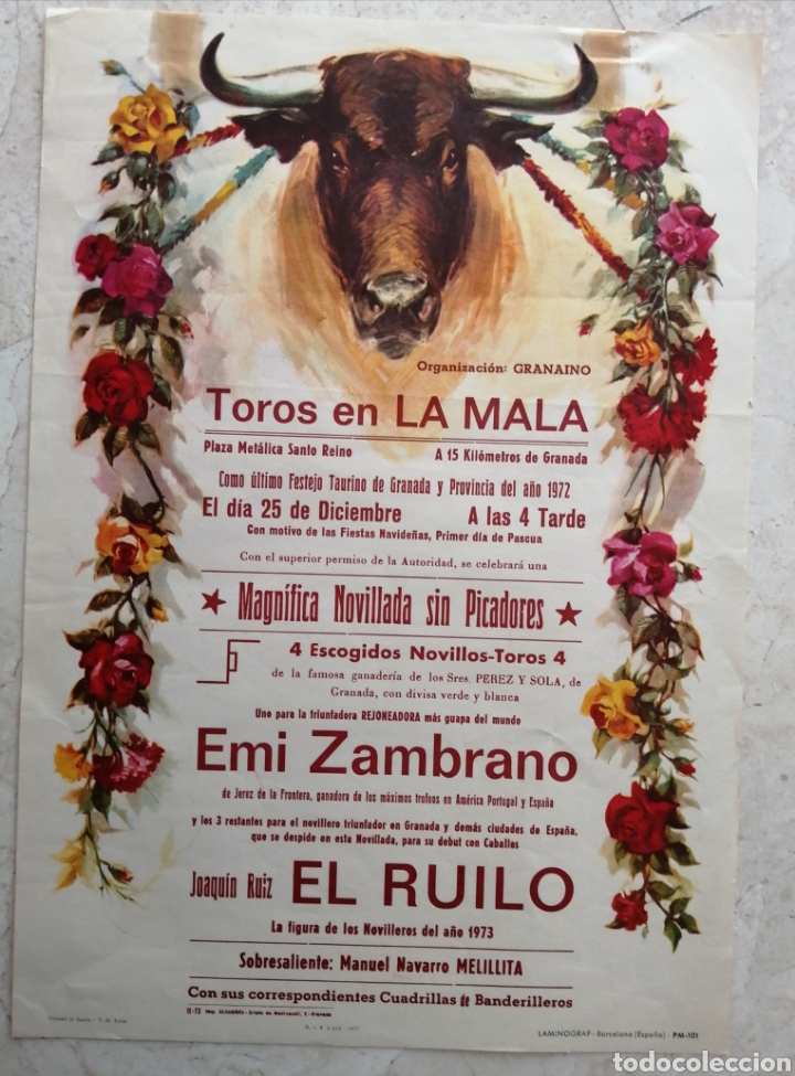 Coleccionismo de carteles: LA MALAH&Aacute;. GRANADA. TOROS EN LA MALA. NOVILLADA SIN PICADORES. 1972.