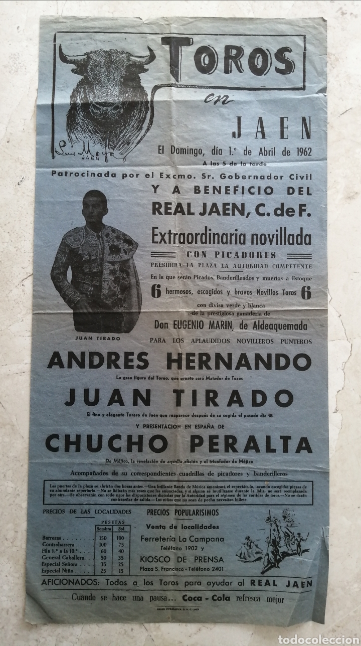 Coleccionismo de carteles: JA&Eacute;N. TOROS A BENEFICIO DEL REAL JA&Eacute;N CLUB F&Uacute;TBOL. 1962