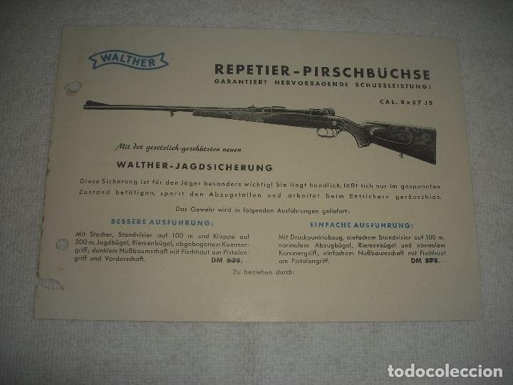 Colecionismo de cartazes: WALTHER . REPETIER PIRSCHBUCHSE . PROPAGANDA EN ALEMAN.