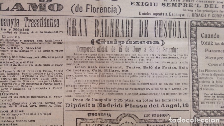 Collectionnisme d'affiches: GRAN BALEARIO DE CESTONA HOJA A&Ntilde;O 1905 HOJA PUBLICIDAD EN CATALAN