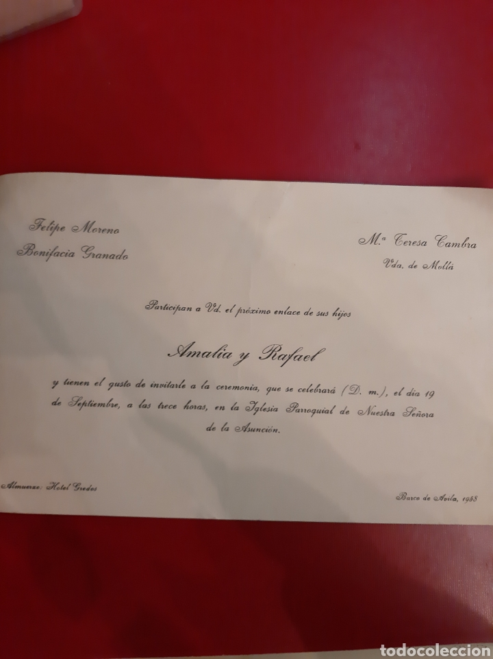 Coleccionismo de carteles: 1958 Barco Avila enlace Nuestra Sra Asunci&oacute;n almuerzo Hotel Gredos