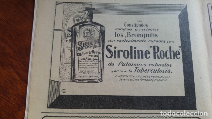 Sammeln von Plakaten: SIROLINE ROCHE MEDICAMENTO COSTIPADOS TOS BRONQUITIS TUBERCULOSIS PULMONES HOJA PUBLICIDAD A&Ntilde;O 1911