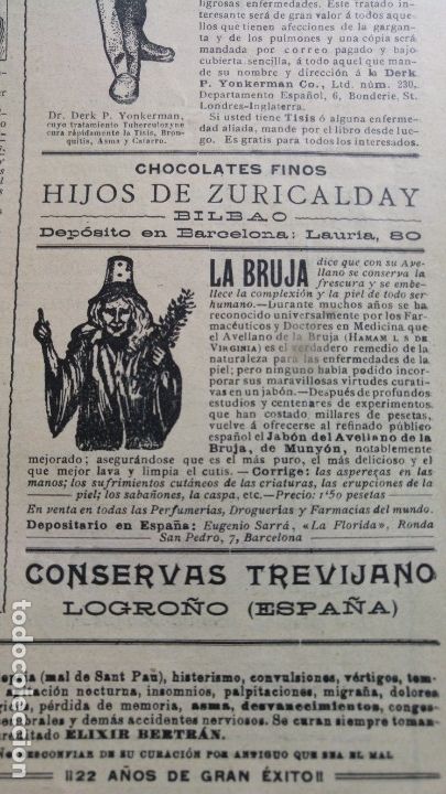 Sammeln von Plakaten: JABON AVELLANO DE LA BRUJA DE MUNYON ENFERMEDADES PIEL MEDICAMENTO HOJA PUBLICIDAD A&Ntilde;O 1911