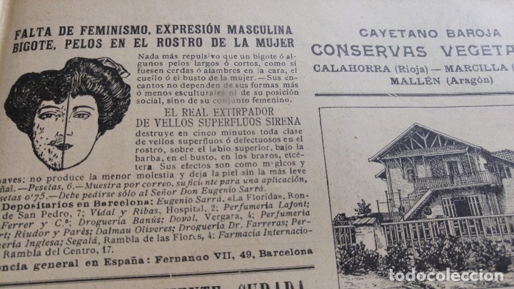 Sammeln von Plakaten: REAL EXTIRPADOR DE VELLOS SUPERFLUOS SIRENA FALTA FEMINISMO PELOS ROSTRO HOJA PUBLICIDAD A&Ntilde;O 1911