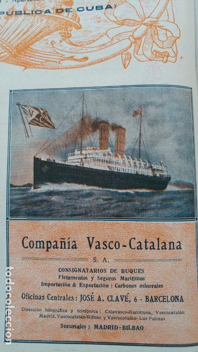 Collezionismo di affissi: COMPA&Ntilde;IA VASCO-CATALANA CONSIGNATARIOS DE BUQUES BARCELONA HOJA PUBLICIDAD COLOR A&Ntilde;O 1920