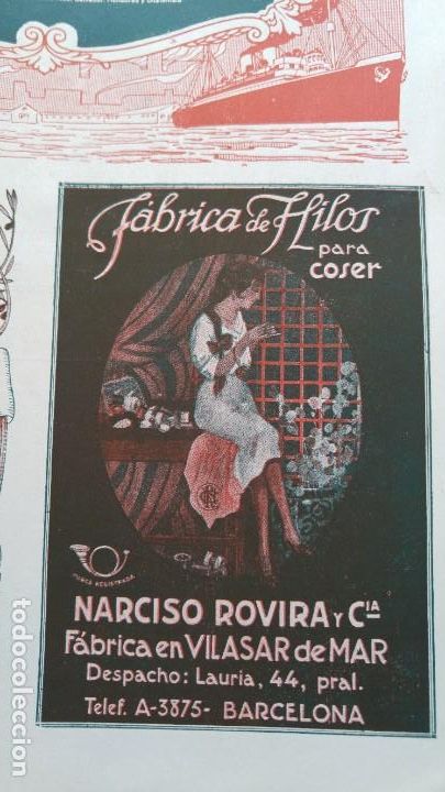Collezionismo di affissi: FABRICA DE HILOS PARA COSER NARCISO ROVIRA Y C&ordf; VILASAR DE MAR BARCELONA HOJA PUBLICIDAD A&Ntilde;O 1920