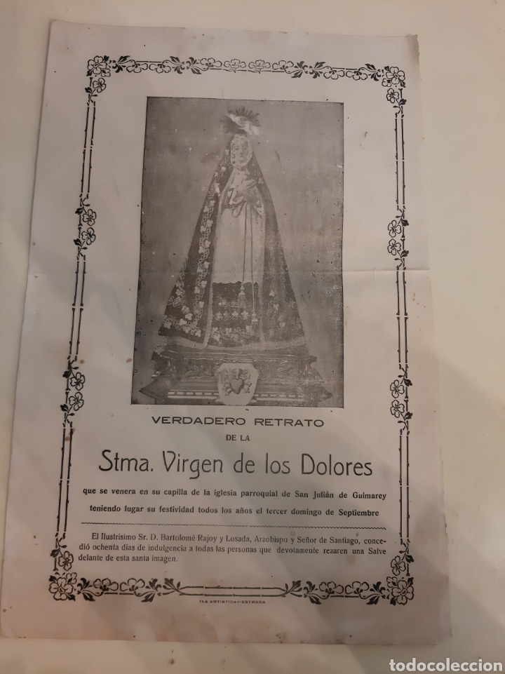 Poster collecting: Verdadero retrato Ntra.Sra .Virgen de los Dolores San Julian de Guimarey Sr.Bartolome Rajoy y Losada