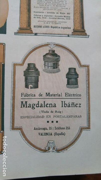 Collezionismo di affissi: FABRICA DE MATERIAL ELECTRICO MAGDALENA IBA&Ntilde;EZ ESPECIALIDAD PORTALAMPARAS VALENCIA HOJA A&Ntilde;O 1920