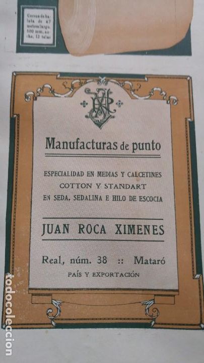 Collezionismo di affissi: MANUFACTURAS DE PUNTO JUAN ROCA XIMENES MATARO MEDIAS CALCETINES COTTON STANDART HOJA A&Ntilde;O 1920
