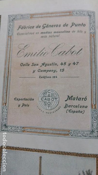Sammeln von Plakaten: FABRICA DE GENEROS DE PUNTO EMILIO CABOT MEDIAS MOUSELINA HILO Y SEDA MATARO HOJA A&Ntilde;O 1920