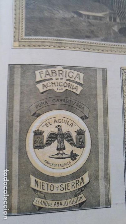 Collezionismo di affissi: FABRICA DE ACHICORIA EL AGUILA NIETO Y SIERRA LLANO DE ABAJO GIJON HOJA A&Ntilde;O 1920