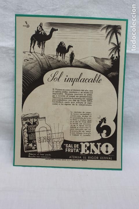 Coleccionismo de carteles: HOJA PUBLICIDAD SAL DE FRUTA ENO, ATENUA EL RIGOR ESTIVAL, A&Ntilde;OS 30