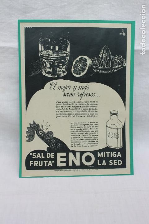 Coleccionismo de carteles: HOJA PUBLICIDAD SAL DE FRUTA ENO, MITIGA LA SED EL MAS SANO REFRESCO, A&Ntilde;OS 30