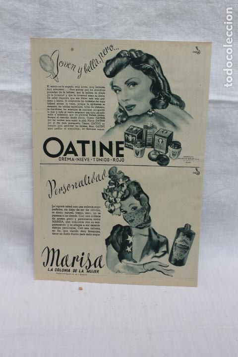 Coleccionismo de carteles: HOJA PUBLICIDAD MARISA LA COLONIA DE LA MUJER Y OATINE CRENA, BONET LABORATORIOS, A&Ntilde;OS 30