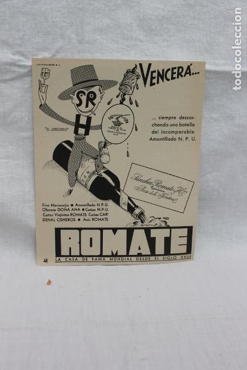 Coleccionismo de carteles: HOJA PUBLICIDAD ROMATE, VENCERA, LEL JEREZANO, FAMA MUNDIAL DESDE SIGLO XVIII, A&Ntilde;OS 30