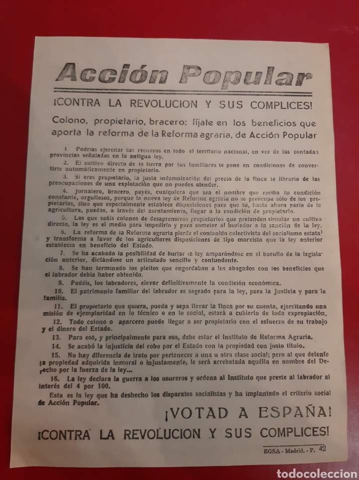 Sammeln von Plakaten: Accion Popular contra la revoluci&oacute;n y sus complices Colonos Reforma Agraria