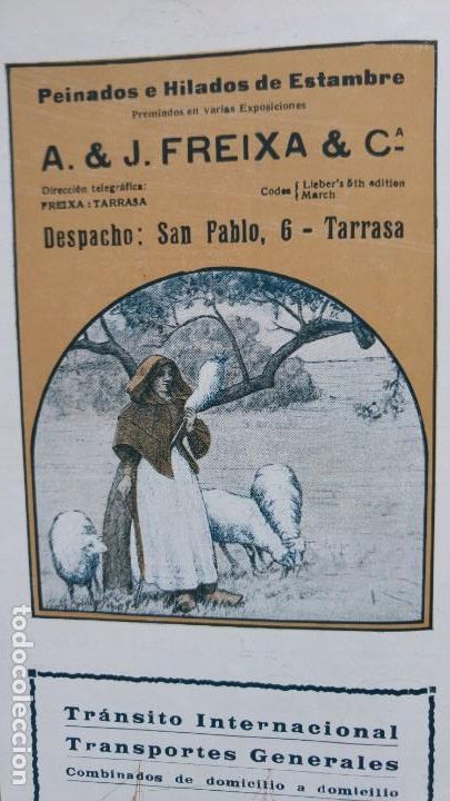 Coleccionismo de carteles: PEINADOS E HILADOS DE ESTAMBRE A.& J.FREIXA & C&ordf; TARRASA TERRASSA HOJA PUBLICIDAD A&Ntilde;O 1920