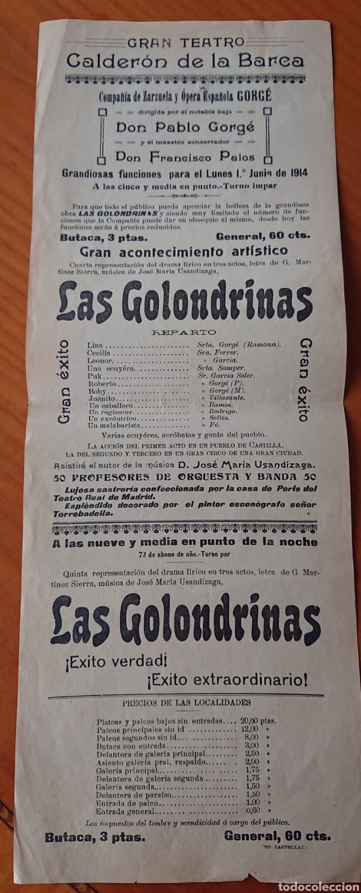 Coleccionismo de carteles: Valladolid, cartel teatro Calder&oacute;n de 1914. Muy raro.