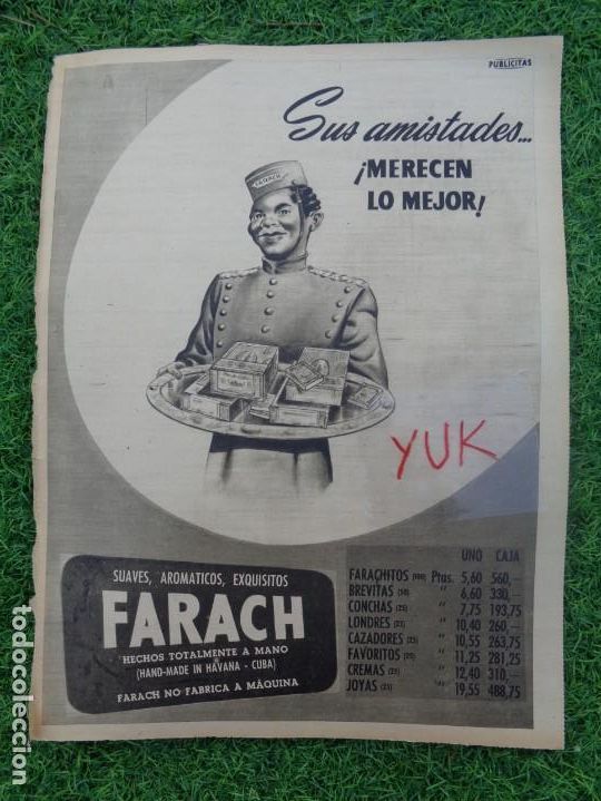 Coleccionismo de carteles: BONITA PUBLICIDAD ORIGINAL DE PUROS FARACH DE LA HABANA CUBA 1954 ---- 38X27 CM - BA&Ntilde;OS ROCA TRASERA