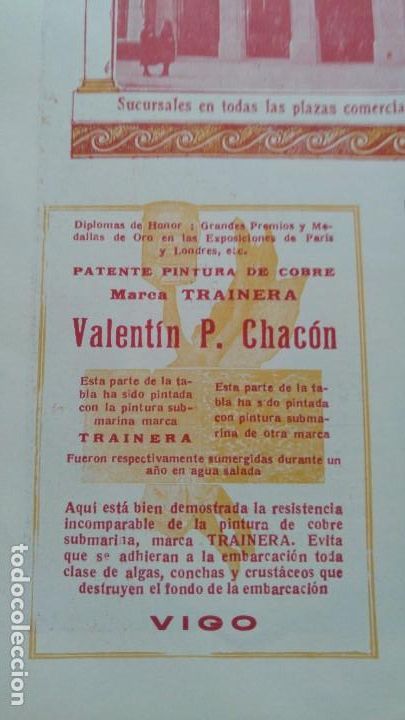Sammeln von Plakaten: VALENTIN P.CHACON PATENTE PINTURA DE COBRE MARCA -TRAINERA- VIGO HOJA PUBLICIDAD A&Ntilde;O 1920