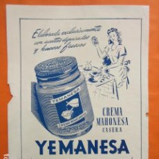 Coleccionismo de carteles: PUBLICIDAD 1949 - COLECCION COMIDAS - CREMA MAHONESA YEMANESA