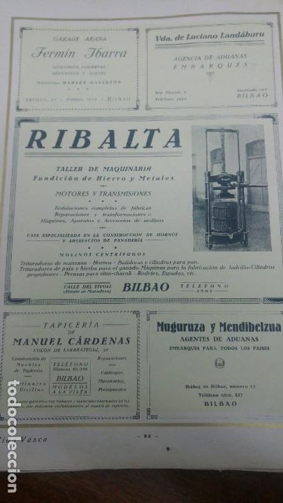 Sammeln von Plakaten: FUNDICION DE HIERRO Y METALES TALLER DE MAQUINAS RIBALTA MOTORES TRANSMISIONES BILBAO HOJA A&Ntilde;O 1926