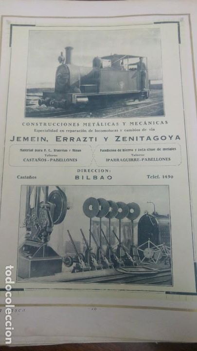 Coleccionismo de carteles: CONSTRUCCIONES METALICAS Y MECANICAS JEMEIN,ERRAZTI Y ZENITAGOYA BILBAO HOJA A&Ntilde;O 1926