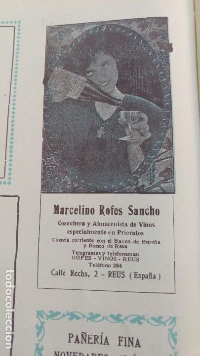 Collezionismo di affissi: MARCELINO ROFES SANCHO COSECHERO ALMACENISTA VINOS PRIORATO REUS TARRAGONA HOJA A&Ntilde;O 1920