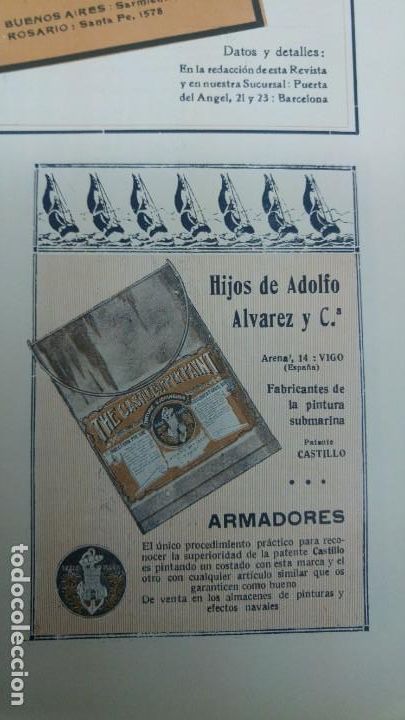 Sammeln von Plakaten: FABRICANTES PINTURA SUBMARINA HIJOS DE ADOLFO ALVAREZ Y C&ordf; VIGO PATENTE CASTILLO ARMADORES A&Ntilde;O 1920