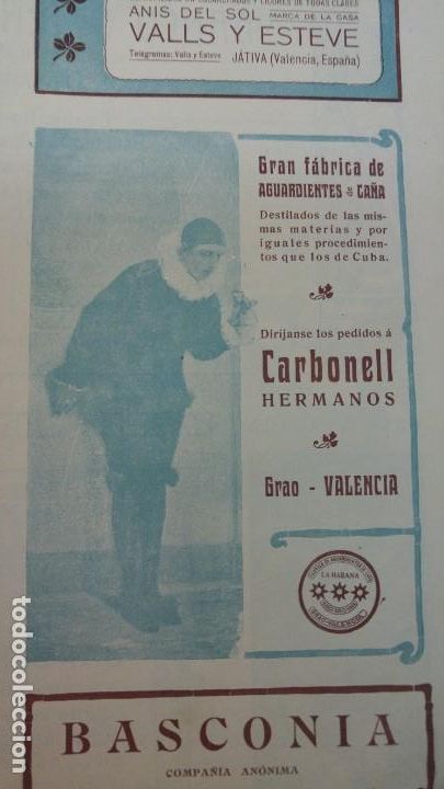 Collezionismo di affissi: GRAN FABRICA DE AGUARDIENTES DE CA&Ntilde;A CARBONELL HERMANOS GRAO VALENCIA HOJA A&Ntilde;O 1906