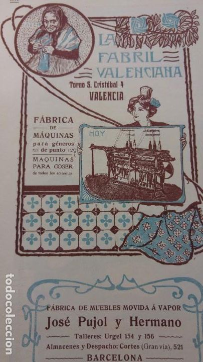 Sammeln von Plakaten: FABRICA MAQUINAS GENERO DE PUNTOS LA FABRIL VALENCIANA MAQUINAS COSER VALENCIA HOJA A&Ntilde;O 1906