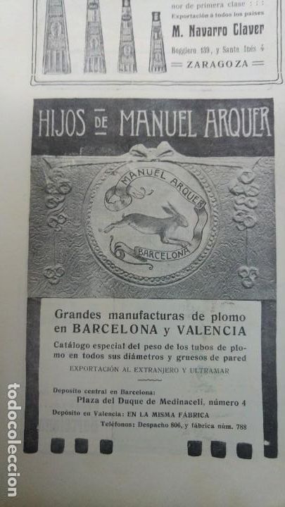 Collezionismo di affissi: GRANDES MANUFACTURAS DE PLOMO HIJOS DE MANUEL ARQUER VALENCIA BARCELONA FABRICA HOJA A&Ntilde;O 1906