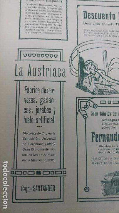 Poster collecting: FABRICA DE CERVEZAS GASEOSAS JARABES HIELO ARTIFICIAL -LA AUSTRIACA- CAJO SANTANDER HOJA A&Ntilde;O 1907