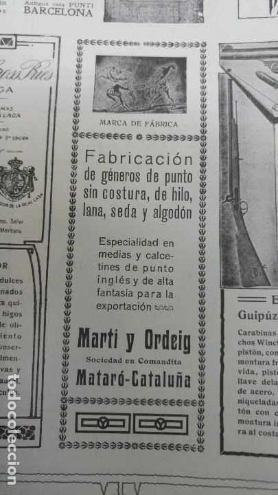 Poster collecting: FABRICACION GENEROS PUNTO SIN COSTURAS DE HILO LANA SEDA Y ALGODON MARTI I ORDEIG MATARO HOJA 1907