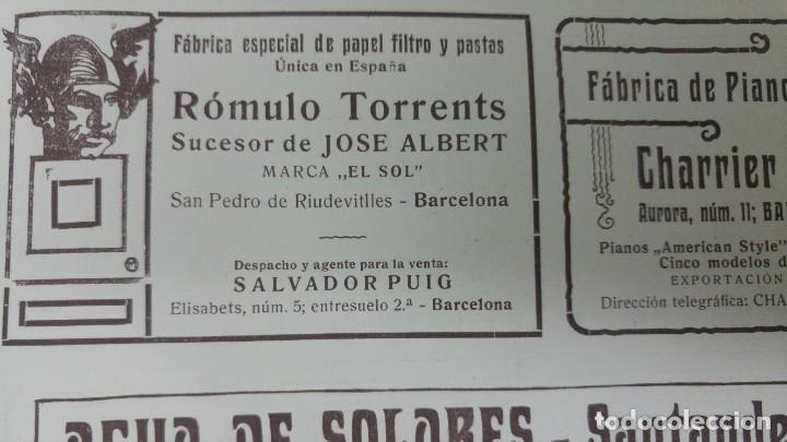 Poster collecting: FABRICA ESPECIAL DE PAPEL FILTRO Y PASTAS ROMULO TORRENS SAN PEDRO RIUDEVITLLES HOJA A&Ntilde;O 1907