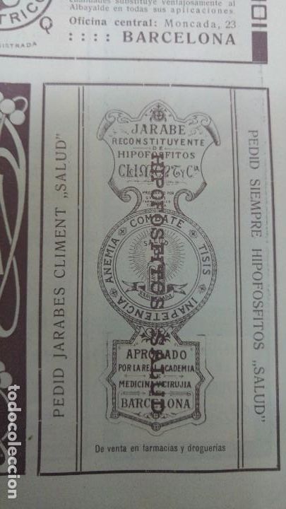 Poster collecting: JARABE RECONSTITUYENTE DE HIPOFOSFITOS SALUD CLIMENT Y C&ordf; BARCELONA HOJA A&Ntilde;O 1907