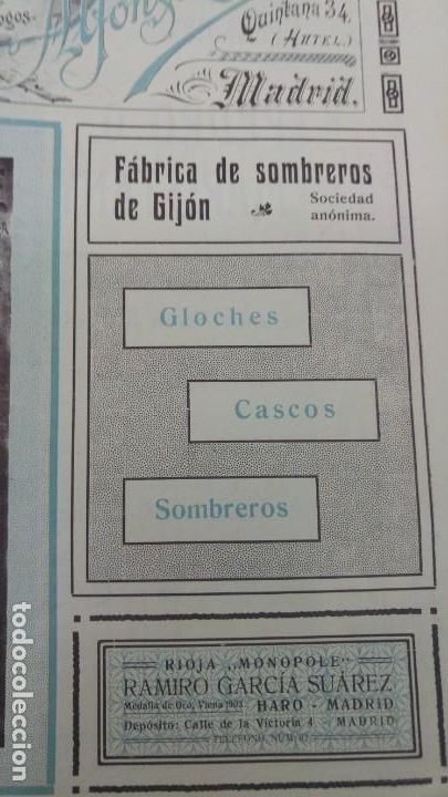 Sammeln von Plakaten: FABRICA DE SOMBREROS DE GIJON GLOCHES CASCOS HOJA A&Ntilde;O 1907
