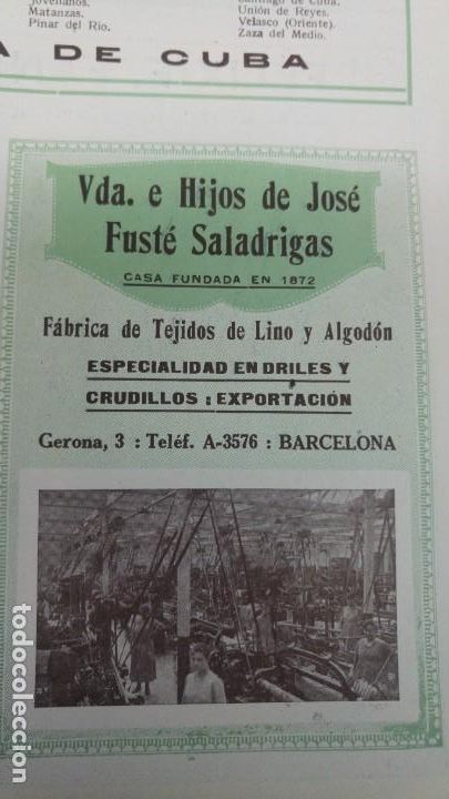 Collezionismo di affissi: FABRICA DE TEJIDOS DE LINO Y ALGODON VDA E HIJOS DE JOSE FUSTE SALADRIGAS BARCELONA HOJA A&Ntilde;O 1920