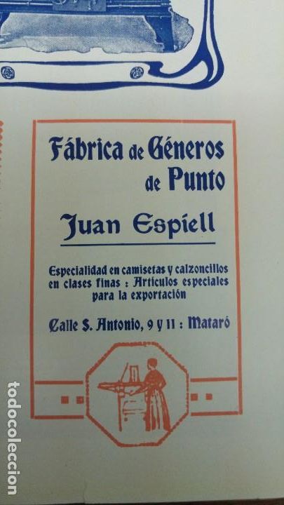 Colecionismo de cartazes: FABRICA DE GENEROS DE PUNTO JUAN ESPIELL MATARO CAMISETAS CALZONCILLOS EN CLASES FINAS HOJA A&Ntilde;O 1920
