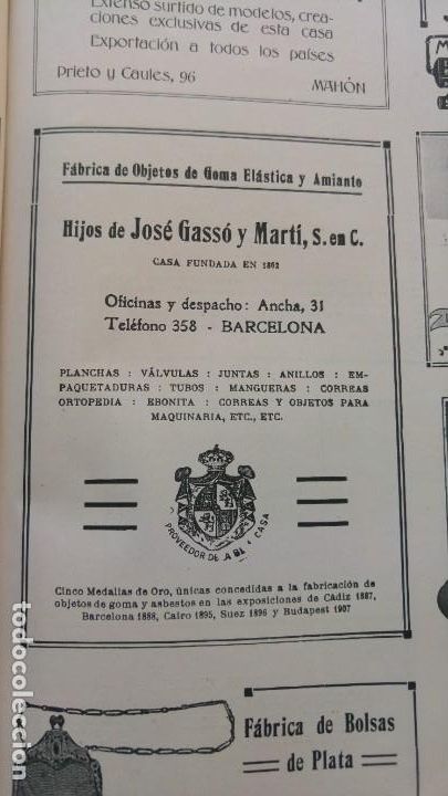 Collezionismo di affissi: FABRICA DE OBJETOS DE GOMA ELASTICA Y AMIANTO HIJOS JOSE GASSO MARTI BARCELONA HOJA PUBLICIDAD 1920