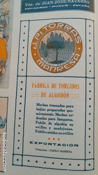 Colecionismo de cartazes: FABRICA DE TORCIDOS DE ALGODON -J.PITORRAS- MANRESA MECHAS PABILO CATALAN HOJA REVISTA A&Ntilde;O 1920