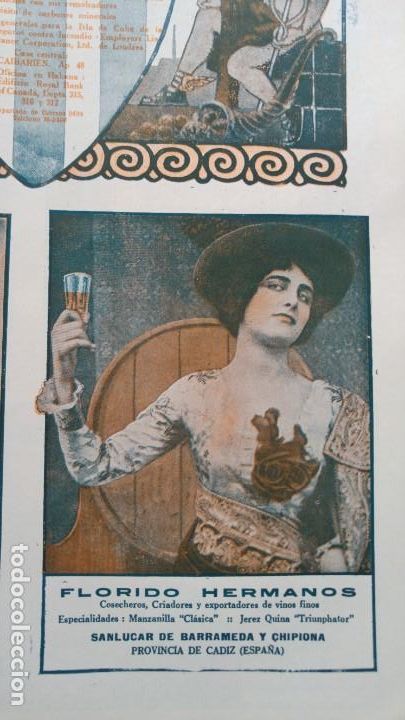 Collezionismo di affissi: FLORIDO HERMANOS COSECHEROS CRIADORES VINOS FINOS SANLUCAR BARRAMEDA CHIPIONA CADIZ HOJA A&Ntilde;O 1920