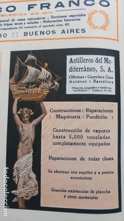 Collectionnisme d'affiches: ASTILLEROS DEL MEDITERRANEO S.A.BARCELONA CONSTRUCCION VAPORES REPARACION HOJA A&Ntilde;O 1920